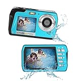Underwater Camera for Snorkeling, 10FT Waterproof Digital Camera, Full HD 4K&48MP Compact Floatable Camera, Dual-Screen for Selfie/16X Digital Zoom(Blue)