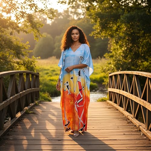 Image of Oussum Plus Size Kaftan Dresses for Women, Polyester Summer Caftan Cover Up Maxi Beach Dress, 1X-3X