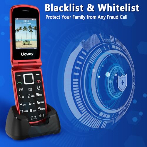 uleway 4G Big Button Mobile Phone for Elderly Sim Free Unlocked Simple Senior Flip Mobile Phone Easy to Use Basic Phones with 2.4" +1.8" IPS Screen SOS Button Charging Dock 1000mAh Battery (red) - Image 4