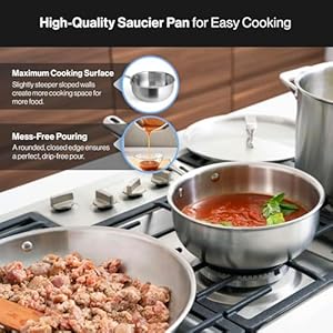 Misen Premium Saucier Pan with Lid & Stay Cool Handle - 5-Ply Stainless Steel Cookware - Gas, Electric & Induction Cooking, Thick Bottom, Heats Evenly - 3 Quarts Misen Premium Saucier Pan with Lid Stay Cool Handle 5 Ply Stainless Steel Cookware Gas Electric Induction Cooking Thick Bottom Heats Evenly 3 Quarts