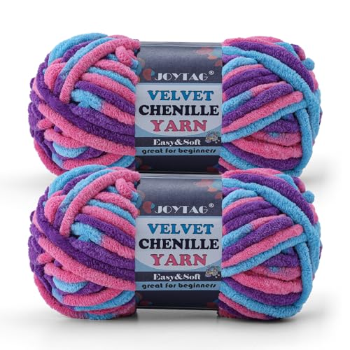 Image of 2 Pack Chunky Chenille Yarn for Crocheting and Knitting,Thick Bulky Plush Fluffy Velvet Soft Baby Blanket Crochet Chenille Yarn for Crocheting Blankets /Amigurumi /DIY Crafts(Mermaid