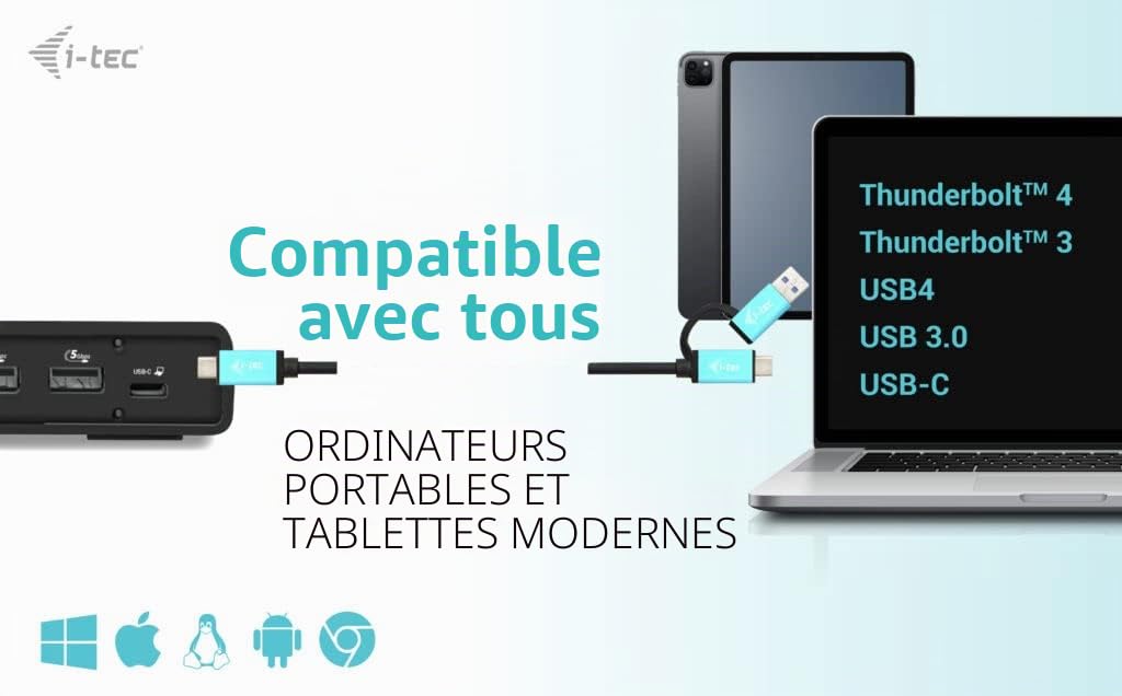 I-TEC Station d'accueil USB-A/C TB Dual Dock Dual Display Dock PD 100 W