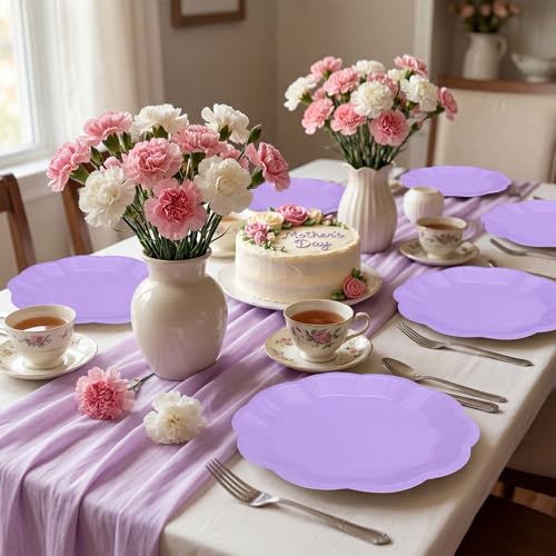 Image of NatNarr 30 Pcs Light Purple Paper Plates, 9 Inch Scalloped Lavender Plates Small Cake Dessert Plate Disposable Party Plate for Wedding, Birthday, Baby Shower