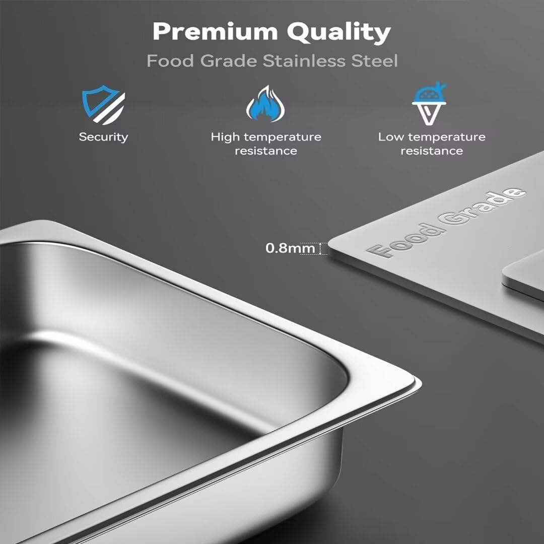 4 contenitori 1/3 in acciaio inox con coperchio, altezza 65 mm, contenitori per alimenti, per gastronorm, resistenti al calore, 32,5 x 17,5 x 6,5 cm
