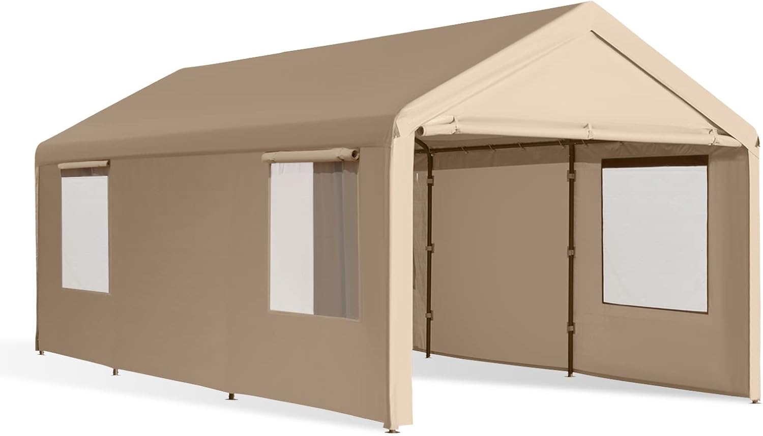 Gardesol Carport, 10x20 Heavy Duty Carport with Roll-up Ventilated Windows, Portable Garage with Removable Sidewalls Doors for Car, Truck, Boat, Car Canopy with All-Season Tarp, Beige Gardesol Carport, 10x20 Heavy Duty Carport with Roll-up Ventilated Windows, Portable Garage with Removable Sidewalls Doors for Car, Truck, Boat, Car Canopy with All-Season Tarp, Beige