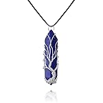 VIBILIA Healing Crystal Necklace Tree of Life Wire Wrapped Lapis Lazuli Stone Point Pendant Necklace Hexagonal Reiki Spiritual Quartz Gemstone Jewelry for Women Men - Silver