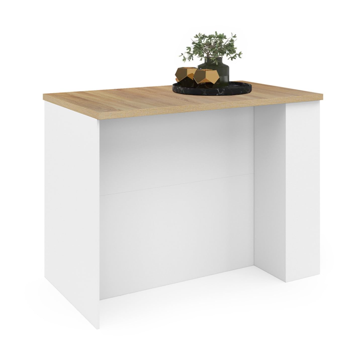 IDMarket - Ilot Central TIBO 120 cm Bois Blanc avec Plan de Travail façon hêtre