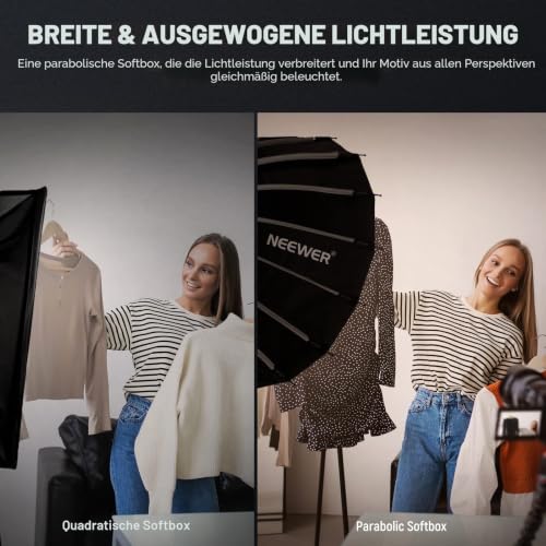 NEEWER 26Zoll/65cm Parabolic Softbox Quick Setup Quick Folding, mit Diffusoren/Wabengitter/Tasche… – Ansicht 2