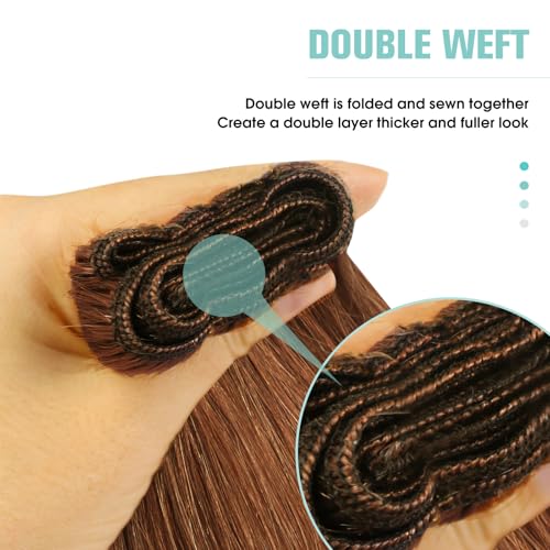 Image of YoungSee Copper Hair Extensions Weft Colored Copper Human Hair Sew in Extensions Dyable Weft Hair Extensions Human Hair for Fine Thin Hair 100G 18Inch