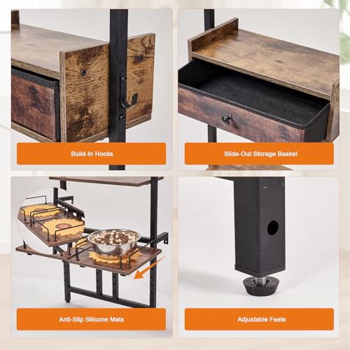 LitaiL Hundenapf Erhöht mit Stauraum und Zwei Anti-Rutsch Matten, Erhöhter Hundenapf für große Hunde, individuell höhenverstellbar, wandmontage, Farbe in Vintagebraun