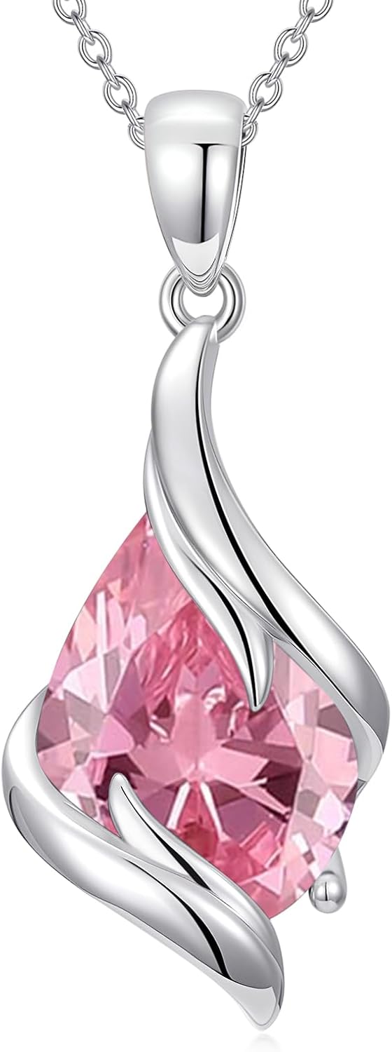 Birthstone Necklace for Women 925 Sterling Silver Teardrop Pendant Fine Jewelry Val...