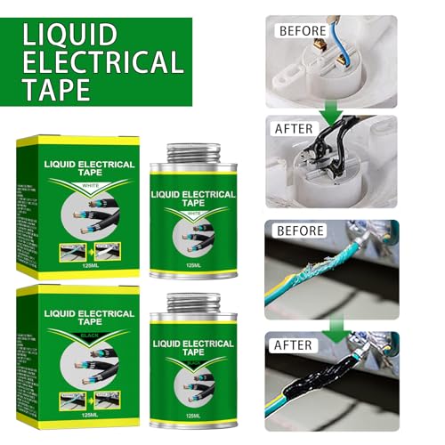 Image of Liquid Electrical Tape(Black+White) 2pcs- Flexible Rubberized Coating for Wires,Cables & Plumbing,Waterproof Insulation Sealant,Dries Fast, Anti-Corrosion