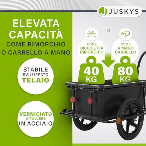 Juskys Rimorchio Per Bicicletta Da 90 Litri - Rimorchio Da Carico Con Gancio, Timone - Rimorchio Per Bicicletta 40/80 Kg Di Portata - Rimorchio Da Trasporto Con Telo Protettivo - 5