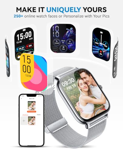 Image of Smart Watch for Women Men- Answer /Make Call, IP68 Waterproof Fitness Tracker with Sleep Monitor,Smartwatch for Andriod iPhone Compatible (Silver Case w /Starlight & Siliver Milanese Band, 1.91)