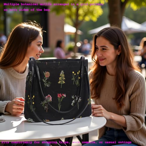 Image of Floral Canvas Purse for Women, Embroidered Handbag with Pu Handle, Small Summer Daily Tote Bag for Shopping Work Gym | cotton canvas