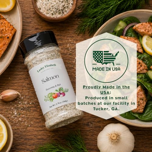 Image of Lesley Elizabeth Salmon Seasoning & Rub - Gourmet Seafood Spice Blend for Grilled, Baked & Pan-Seared Salmon, Trout & Fish - Lemon, Dill & Garlic Flavor - All-Natural, Small Batch, 8.4 oz