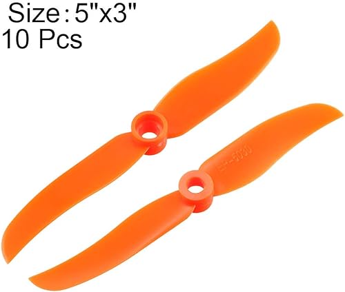 Miniatura 2 de uxcell Hélices RC CW 5030 5x3 pulgadas 2 paletas de ala fija para avión, nailon naranja, 10 piezas con anillos adaptadores