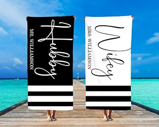 Wifey Hubby Beach Towel, Mr. and Mrs. Beach Towel, Honeymoon Gifts, Custom Couple Towel, Personalized Wedding Gift, Just Married Gift