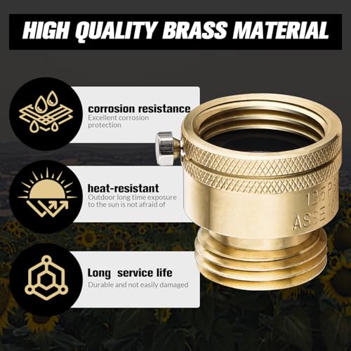2 PCS Brass Vacuum Breaker Set 3/4 Inch GHT Lead-Free Compliant Brass Anti-Siphon Bib Valve for Vacuum Breaker Outside Faucet RV Hose Connection Backflow Preventer Connector with Tape、Extra washers