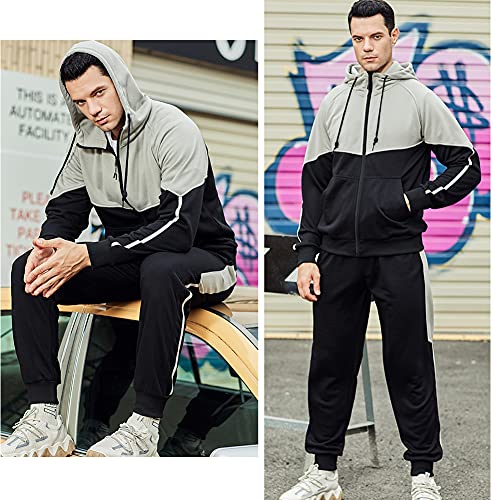Caluomatt Tracksuit Men, Casual Outfit Athletic Sweatsuits For Men Jogging Suits Sets 2 Pcs Black L #TOP1