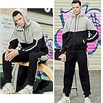 CALUOMATT Men's Hooded Athletic Tracksuit Sweatsuit Long Sleeve Full-Zip Jogging Sweatpants 2 Piece Patchwork Sportsuits - Image 2