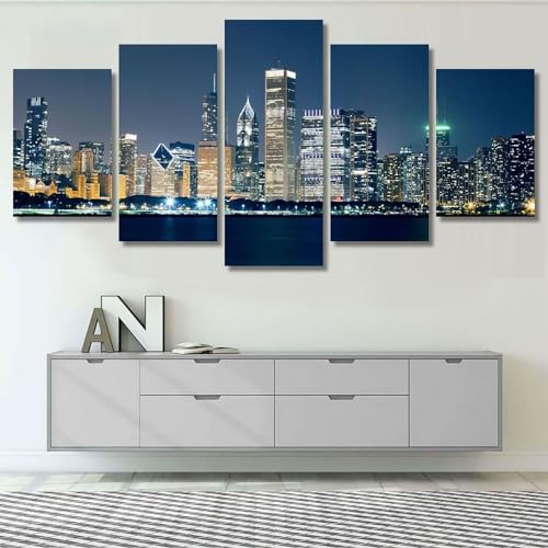 Toile 5 parties Chicago skyline pour remplacer un cadre decoration murale vieillissant