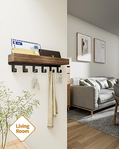 SWTYMIKI Key Holder with Wood Tray and 6 Hooks, Wall Mounted Key Racks, Key Hangers Home Decor Key Rack Mail Organizer for Hallway, Entryway, Bedroom, Mudroom, Office - Image 4