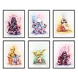 Sylvana Workshop - Star Wars Poster Watercolor Prints , UNFRAMED(8'x10' Set of 6 Wall Decor), Star Wars Poster, Bathroom, Bedroom Living Room Decor, Birthday Gift, Darth Vader, Stormtrooper, Kylo Ren, R2D2, C-3PO, BB-8, Yoda, Star Wars Decor, Star Wars Posters for Boys Room, Star Wars Posters for Girls Room, Star Wars Decorations, Star Wars Decorations For Birthday Party, Posters For Boys Room, Posters For Girls Room