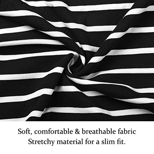 Women's Elbow Sleeve Vogue Fitted Off Shoulder Modal Blouse Top T-Shirt (Small, Elbow Sleeve-Big Stripe)