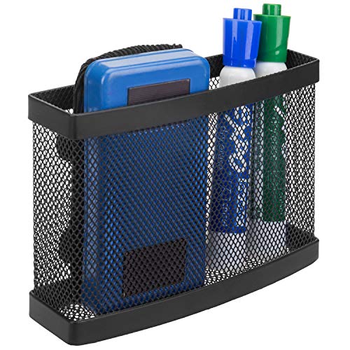 MyGift Magnetic Mount Black Metal Mesh Curved Office Supply Organizer Basket