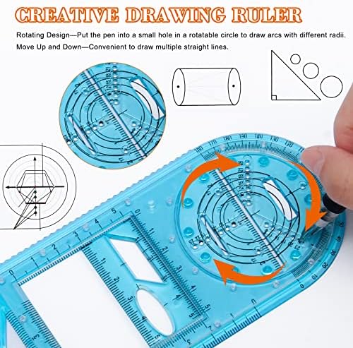 Windspeed 2021 Multifunctional Geometric Ruler, New Flexible Mathematics Drawing Ruler Compasses Protractor All In One, Plastic Draft Scale Rulers for School Painting Template Measuring Supplies