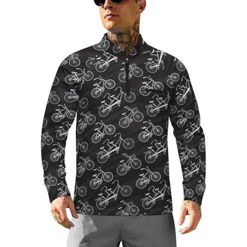 Vintage Hand-Drawn Bicycles Men's Rash Guard Long Sleeves Quick Dry Fishing Workout Shirts with Zipper