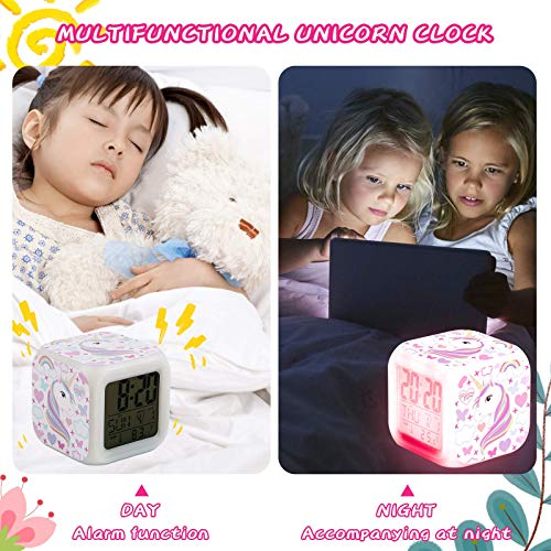 Touch X Kids Alarm Clocks, Unicorn Night Light Kids Alarm Clocks With 4 Sided Unicorn Pattern&9 Kinds Of Led Glowing Wake Up Bedside Clock Gifts For Unicorn Room Decor For Girls Bedroom #TOP2