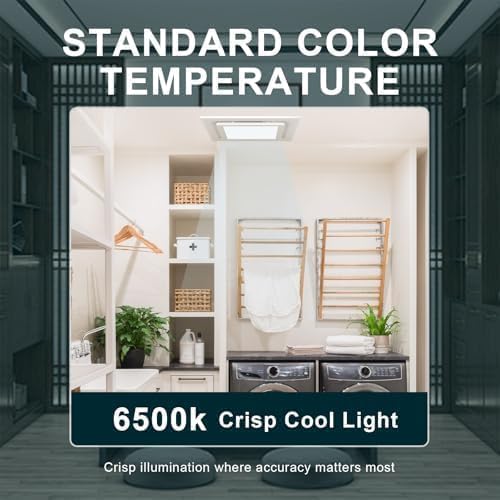 Extractor de baño con luz LED, 141 CFM, panel de 12 pulgadas (montaje de 9,8 pulgadas), extractor de ventilación para techo, certificado FCC, eficiente energéticamente y silencioso (1,0 sone) para lavandería y almacén miniatura 7