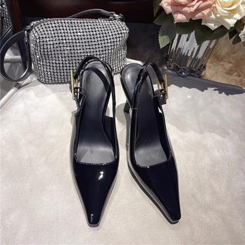Image of YIYA Slingback Heels Pumps Shoes for Women with Buckle Strap Slip On Closed Pointed Toe Stiletto High Heel Wedding Party Casual Dress Backless Mules Sandals
