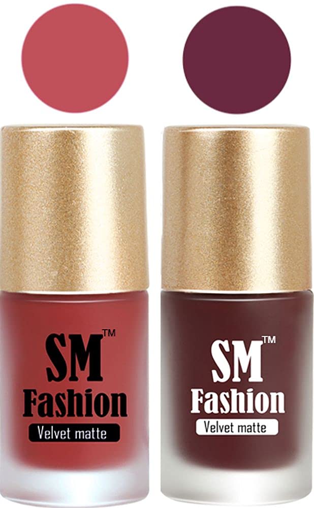 SM FASHION Nail Polishes, Peach Pink-Wine Velvet Matte Nail Paint Combo Set of 2 Pcs 7ml each-image-40