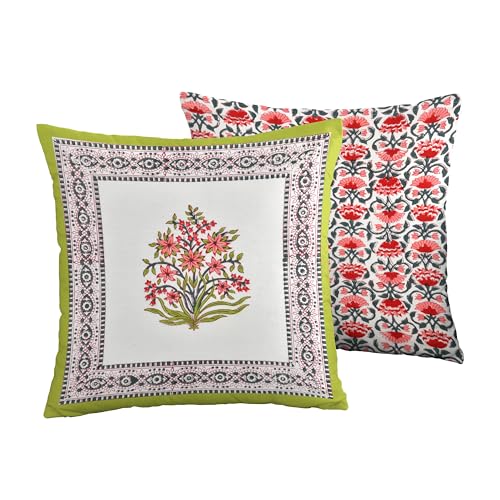 Image of BLOCKS OF INDIA Hand Block Printed Cotton 250 TC Linen Cushion Cover (16 X 16 Inches) (Color 2),Multicolor