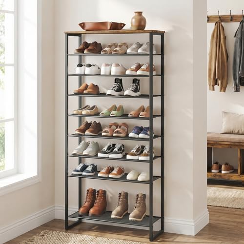 Image of HOOBRO Multipurpose Portable 8 Plastic Small Sheet Collapsible Wardrobe for Clothes Storage Rack for Kids ^ (12-Shelf-White) (Rustic Brown)