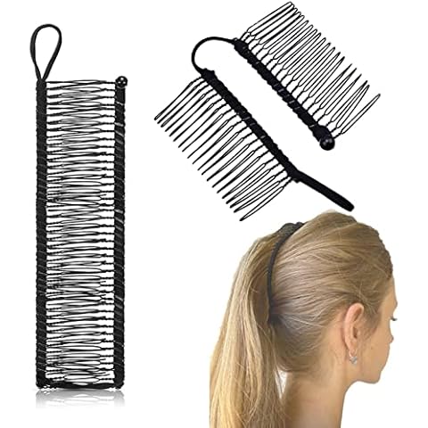 Large Banana Hair Clips for Women,2pcs Stretch Banana Clips Stretch Hair Comb Slides Hair Grip No Crease Hair Clips,Ponytail Holder Vintage Clincher Combs Black Hair Accessories(30 Teeth&40 Teeth Cover