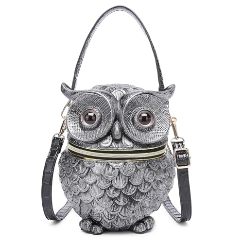 Lyuxhetaokdiq Women Owl Shaped Crossbody Shoulder Bag Unique PVC Handbag Novelty Owl Purse(silver)