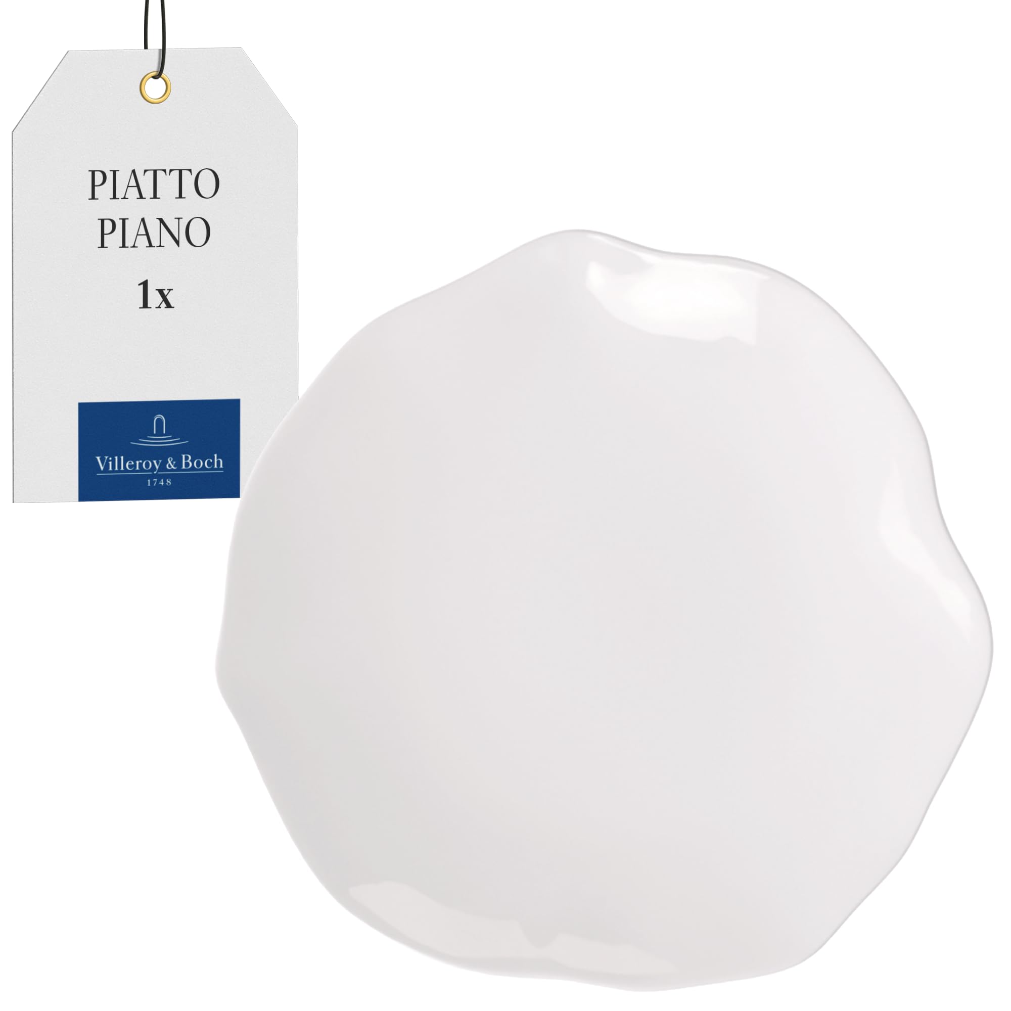 Villeroy & Boch – Pura piatto piano, ca. 27 × 27 × 3 cm, bianco puro, lavabile in lavastoviglie e utilizzabile nel microonde, forma fluida, porcellana Premium Bone made in Germany