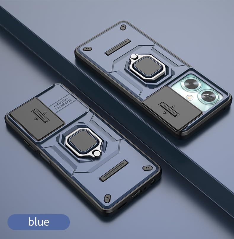 Image of Thermoplastic Polyurethane Camshield Pro Case With Slide Camera Protection And Ring Stand Bumper Back Case Cover For Oppo A79 5G (Blue)