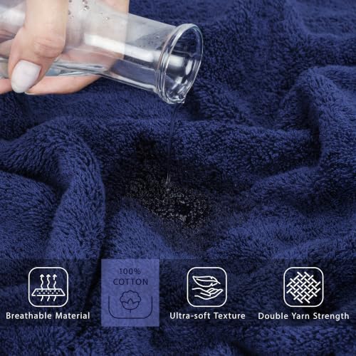Image of Cotton Paradise 100% Cotton Turkish Towel Set, Soft Absorbent Quick Dry, 2 Piece 35x70 Bath Sheet Set, Navy Blue