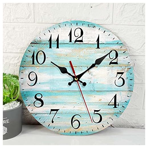 ArtSocket Wooden Pattern Wall Clock Silent Non-Ticking, Vintage Beach Wood Old Teal Round Rustic Wall Clocks Decor for Home Kitchen Living Room Office, Battery Operated(12 Inch)