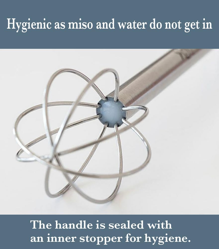 Miso Measuring Whisk, Made in Japan, 18-8 Stainless Steel Miso Muddler, Dual-Sided Measuring Spoon (1 & 2 Tablespoons), Small Whisk, Tsubame Sanjo Craftsmanship