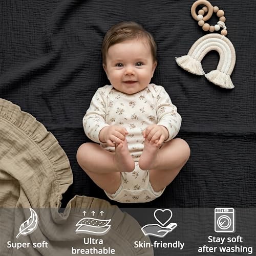 Image of Pro Goleem Muslin Bassinet Sheet for Boys and Girls, Soft Breathable Fitted Cotton Baby Sheets Set for Oval Hourglass and Rectangular Bassinet Mattress, Neutral,1 Pack (Black)
