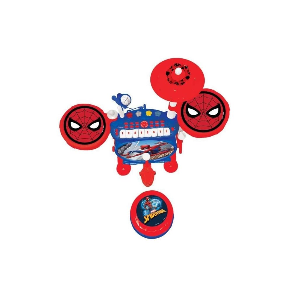 Lexibook, Spider-Man, Juego electrónico para niños, Juego Musical de Juguete, Sonido de batería Realista, Teclado de 8 Teclas, MP3 Plug, Asiento Incluido, Azul/Rojo, K610SP