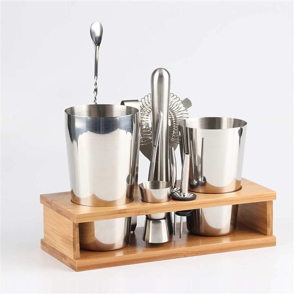 Kit de barman de acero inoxidable y cobre premium con soporte de bambú