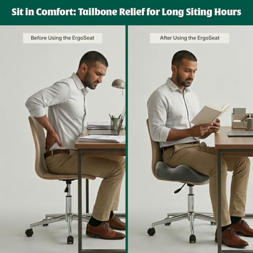 Image of The White Willow Orthopedic Coccyx Cushion for Tailbone Pain - Extra Large High Resilience Memory Foam Seat Cushion for Office Chair, Car & Wheelchair - Sciatica & Hip Pain - 1-Year Warranty, Grey