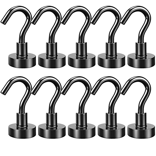 Lictin 10 pzas Ganchos magnéticos Neodimio Ultra fuertes 15mm Diámetro 10KG 22LBS de Fuerza de Atracción Imán Potente(Negro)